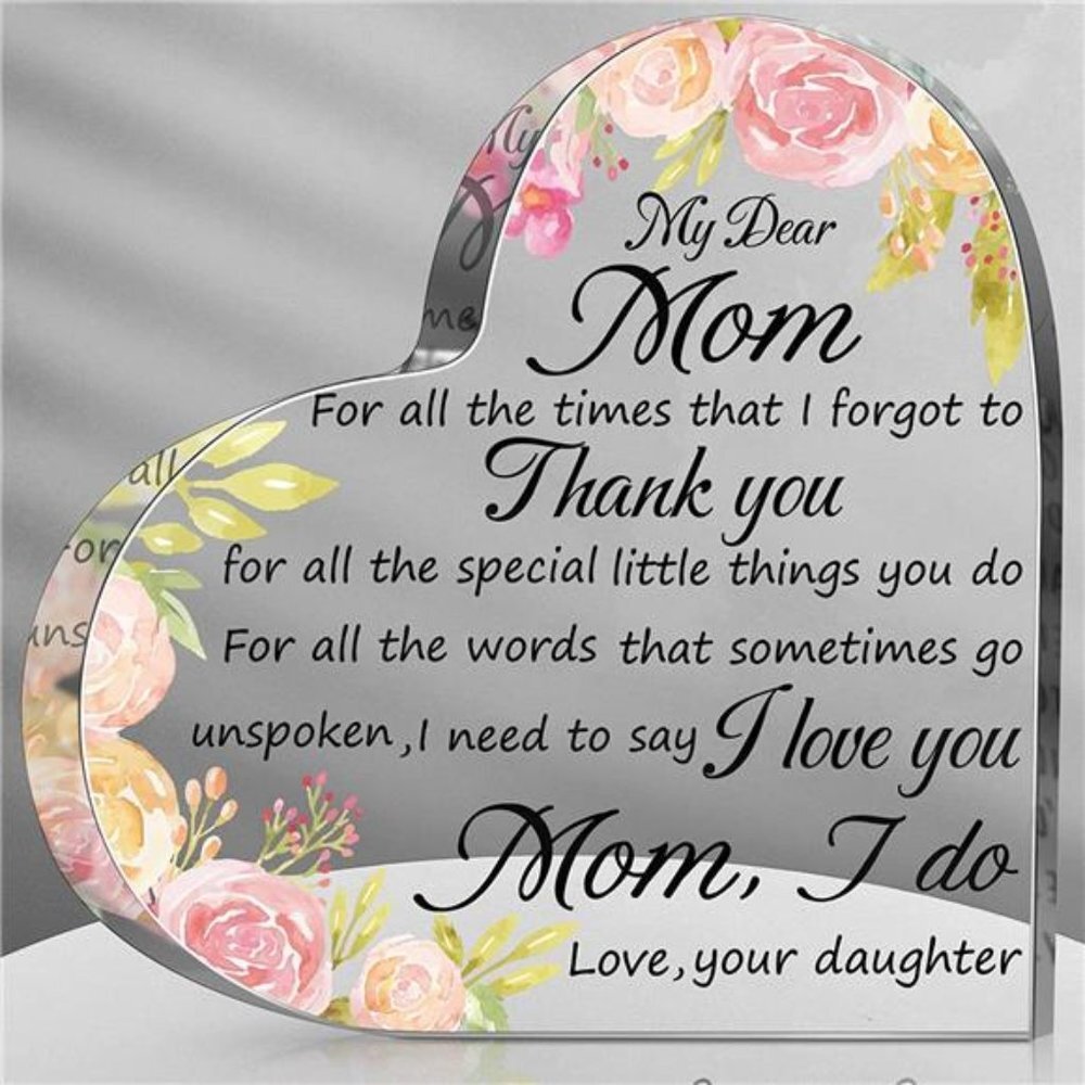 Acrylic Heart Sign for Mom Mother's Day for Mom (Flower)